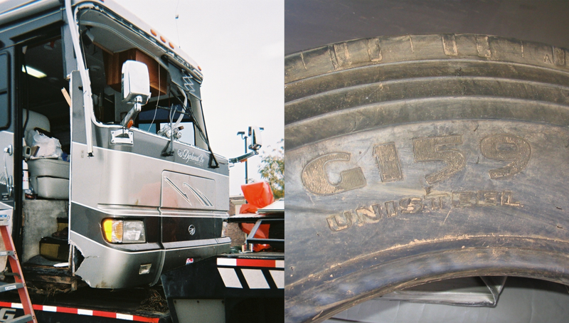 The RV after the crash (left), and the G15 that blew out (right)